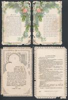 cca 1900-1920 Csipkés szentképek, 6 db, 12x7 cm. és 8x3 cm. közötti méretben, különféle minőségben