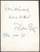 1962 Pálos György (1920-1970) fotója, a hátoldalán dedikált, 11.5x9 cm