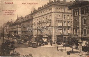 Budapest VI. Teréz körút 39. Hotel Britannia, gyógyszertár, villamosok, Nyugati pályaudvar (Rb)