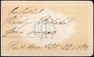 1864 gróf Károlyi István dedikált fotója Gévay Béla képe vizitkártya 9x11 cm