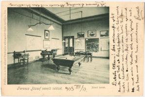 Budapest II. Ilona utca 4. Ferenc József nevelő intézet, játszó terem, biliárd asztal, belső (EK)