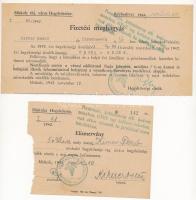 1942 Miskolci Hegyközség fizetési meghagyása, és elismervénye, pecséttel, aláírással.