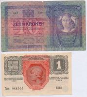 1904. 10K + 1916. 1K mindkettő hamis "Baranya-Bajai Szerb-Magyar Köztársaság" felülbélyegz...