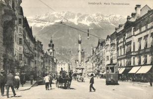 Innsbruck, Maria Theresien strasse / street, tram, statue (EK)