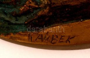 Kaubek Péter (1942- ): Madonna kis Jézussal, réz plakett, részben festett, 11,5×9,5 cm