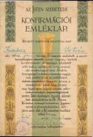 1942 Konfirmációi emléklap, Makó, pecséttel, aláírással, kissé foltos állapotban.