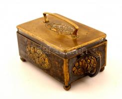 Szecessziós üveg-fém doboz, 18×9×10 cm