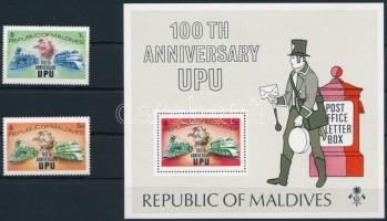 UPU 2 stamps + block, 100 éves az UPU sor 2 értéke + blokk