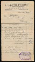 1947 Kolláth Ferenc ablak, faredőny készítő számlája, Szolnok, pecséttel, aláírással, 22x13 cm.