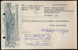 1949 Első Pécsi Bőrgyár Rt. távirata, díszes fejléces papíron, pecséttel, 14x22 cm.