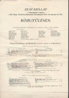 1937 Kir. Magy. Természettudományi Társulat közgyűlési szavazólapja, ceruzás, tollas jelölésekkel, hajtásokkal a papíron, 34x21 cm.