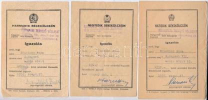 1952-1955. "Békekölcsön Igazolás" (3x), harmadik, negyedik és hatodik, mindhárom felülbély...
