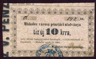 Miskolc 1860. 10kr szürke papíron variáns, vastagon szedett + "kövér 10"-es T:II