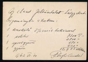 1942 Röszler Andor óraszaküzlet bizományi átvételi papírja, aláírással, 9x13 cm