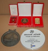 3db szoc. kitüntetés (egyik tanúsítvánnyal) 3 nagyalakú porcellán plakett + nagyalakú NSZK cinn plakett T:1,2