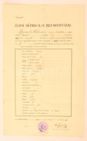 1919 Elemi népiskolai bizonyítvány, Acsád, pecséttel, aláírással, a hajtásoknál kisebb szakadással