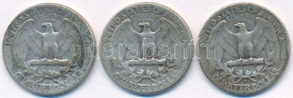 Amerikai Egyesült Államok 1943D-1945. 1/4$ Ag "Washington" (3xklf) T:2-,3 kis ph., patina
...