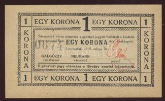 Sárospatak 1919. 1K sorszám + aláírás + hátlapi bélyegző T: I