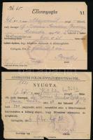 1945/46 Gyöngyösi Földigénylő Bizottság nyugtái, 2 db, pecséttel, aláírással.
