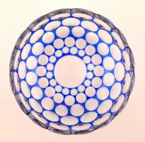 Kétrétegű üveg kompótos tál, hámozott, csorbával, d: 21 cm, m: 9 cm