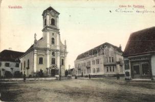 Varasd, Warasdin, Varazdin; Szent Flórián templom, utcakép, Marko Gold üzlete / Crkva Sv. Florijana / church, street view, shop