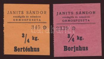 1930-as évek? Ormospuszta "Janits Sándor vendéglős és mészáros" 2klf húsjegye T:I