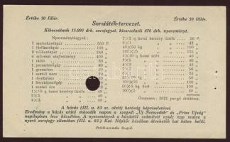 1940. Szeged-somogyi telepi egyházi tárgysorsjáték jegy T:I