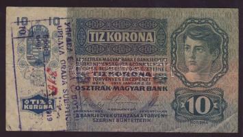 1915. 10K lila "Uprava Grada-Subotica 1919" szerb ellenbélyegzővel T:II
