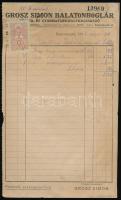 1938 Grosz Simon fűszer-, és gyarmatárú-nagykereskedő, Balatonboglár, 2f okmánybélyeggel.