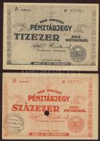 1946. Teljes pénztárjegy sor 10.000AP T:I, 100.000AP T:I-, 1000.000AP T:II, 10.000.000AP T:II+ csak egyszer hajtott!
