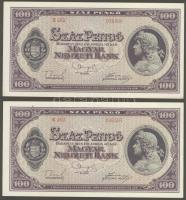 1945. 100P (5x) "N" feletti pont színes ceruzával eltüntetve (hamisítványok) + 1db főtípus...