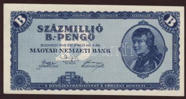 1946. 100.000.000B.-pengő látványosan ferdén vágva! T:I