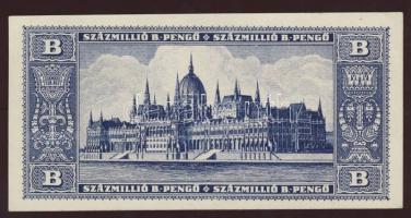 1946. 100.000.000B.-pengő látványosan ferdén vágva! T:I