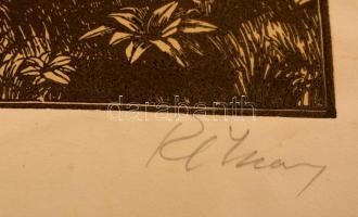 Réti Mátyás (1922-2002): Tihany. Színes linó, papír.karton, jelzett, 32×50 cm