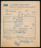 1957 1956. október. 23 után külföldre távozott, eltünt, vagy meghalt 16 éven felüli magyar állampolgárok állandó lakásának kijelentését igazoló szelvény.