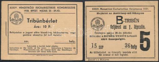 1938 Bp., Tribünbérlet és belépőjegy az Eucharisztikus Kongresszusra, 2 db