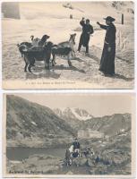 Saint Bernard, bencés szerezetesek mentőkutyákkal / Benedictine monks with rescue dogs - 2 old postcards