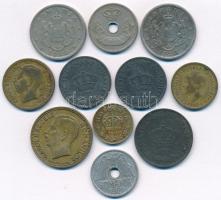 Románia 1905. 10b Cu-Ni + 1921. 50b Al + 1924. 2L Cu-Ni (2x) + 1930H 5L Ni-sárgaréz + 1930H 10L Ni-s...