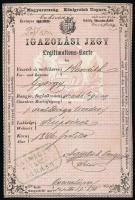 1870 Szabólegény számára kiállított igazolási jegy / ID