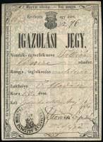 1861 Kétnyelvű igazolási jegy marhahajtó részére, rajta Vas megye címerével / ID