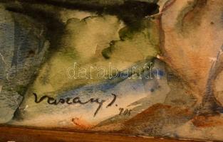 Vaszary jelzéssel: Női portré. Akvarell, papír, sérült keretben, 47×39 cm