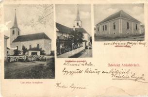 Abásfalva, Aldea; Unitárius templom, papi lak, állami iskola, Dunky fivérek / church, parish and school