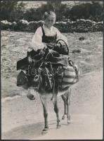 cca 1913 Boszniai gyermek szamárháton, feliratozott fénykép, Kerny István (1879-1963) hagyatékából, 23x17 cm