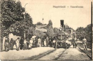 Püspökfürdő, Baile 1 Mai; Vasútállomás, vonat, Ruttner és Füzy áruház kiadása / railway station, locomotive (EB)