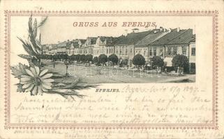 1897 Eperjes, Presov; utcakép, Kosch Árpád kiadása / street view, floral (b)