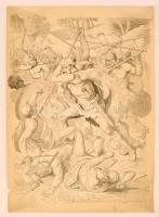 Jelzés nélkül: Hellének harca a barbárokkal. Lavírozott tus, papír, szakadásokkal, felcsavarva, 53×38 cm