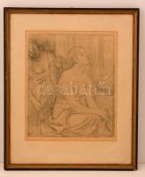 Pierre Puvis de Chavannes (1824-1898): La toilette. Litográfia, papír, jelzett a litón, üvegezett keretben, 31×26 cm