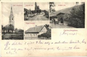 Garbócbogdány, Bohdanovce; Posta hivatal, Jegyzői lak, Intézői lak, Református templom / post office, notary, officer's home, Calvinist church