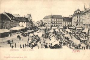 Zagreb, Agram; Jelacsics tér, piac, Dr. Eugen Radó üzlete / Jelacicplatz / square, market, shops (EK)