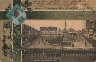 Svitavy, Zwittau; National-Garden-Fahnenweihe am 1848 / consecration of the flag, coat of arms, floral, litho